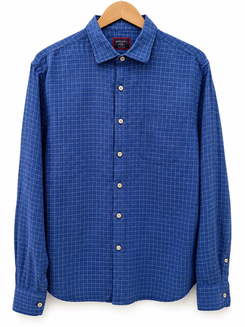 UNTUCKit 100% Linen Blue Windowpane Button-Up Shirt Men’s Medium Wrinkle Free